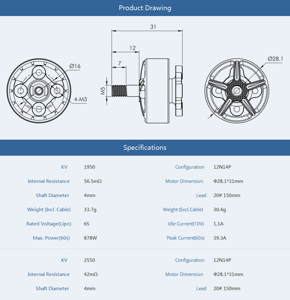 T-Motor PACER V2 P2207.5 Motor (1750kV, 1950kV, 2550kV)