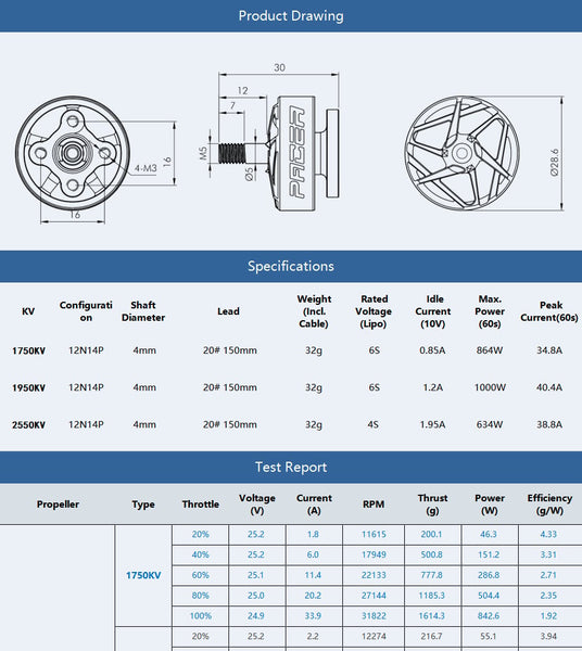 T-Motor PACER P2306 V3 Motor (1750kV, 1950kV, 2550kV)