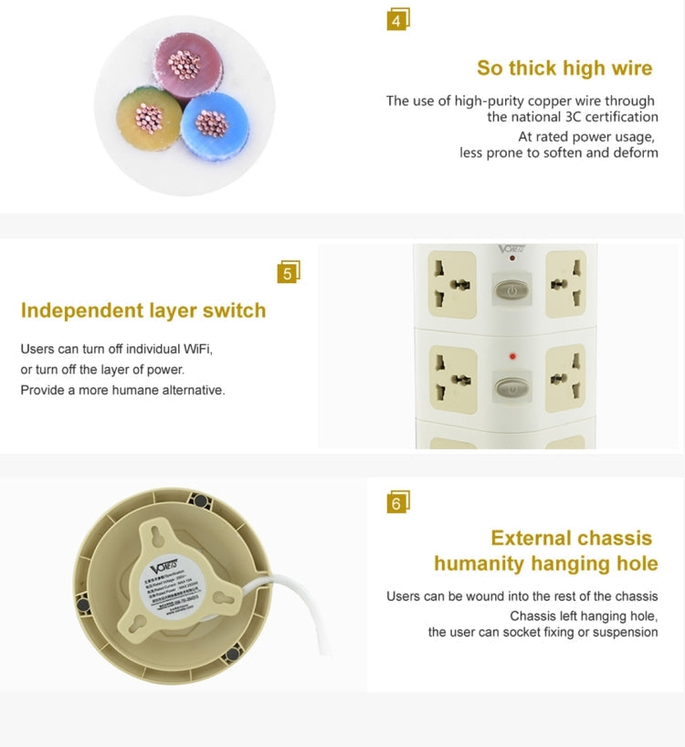 VONETS WiFi-SB-L3 3 Layers with 8 Outlets + 2 USB Ports + RJ45 Port 300Mbps WiFi Repeater Smart Power Sockets, EU Plug, Cable Length: 2m