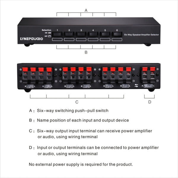 LINEPAUDIO B898 Six-way Stereo Loudspeaker / Amplifier Comparator Bidirectional Selective Switch Switcher