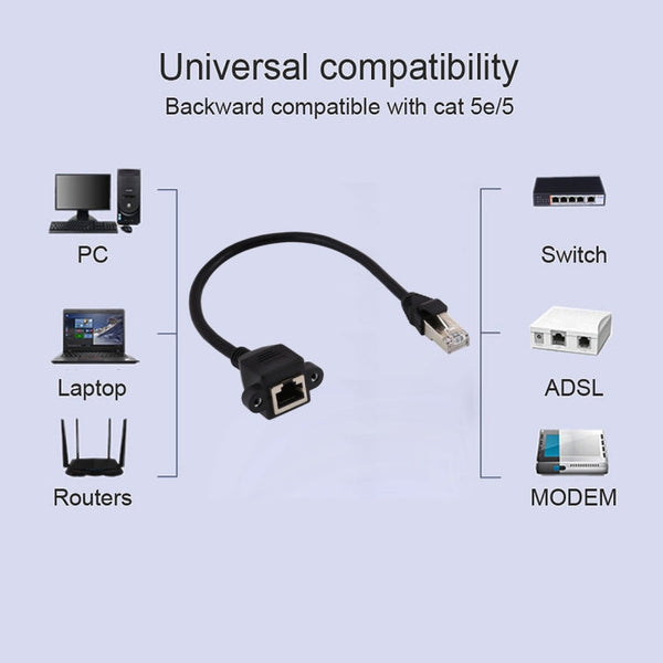 RJ45 Female to Male CAT6E Network Panel Mount Screw Lock Extension Cable, Length: 1m, Length: 1m