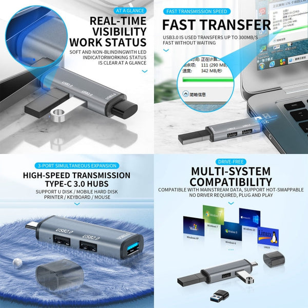 3 Ports USB 2.0 x 2 + USB 3.0 to USB 3.0 HUB Adapter, USB2.0x2+USB3.0 to USB3.0