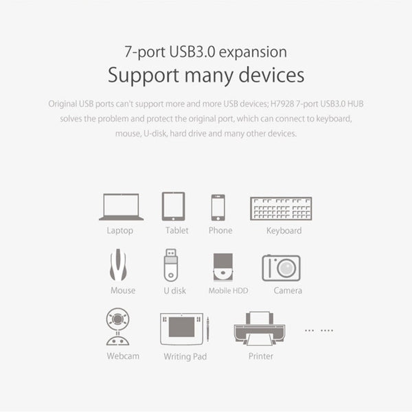 ORICO H7928-U3 ABS Material Desktop 7 Ports USB 3.0 HUB with 1m Cable, USB 3.0