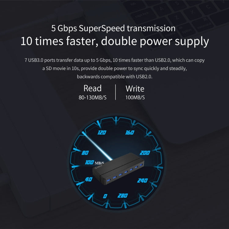 ORICO H7928-U3 ABS Material Desktop 7 Ports USB 3.0 HUB with 1m Cable, USB 3.0