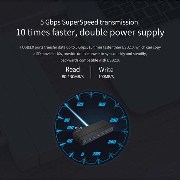 ORICO H7928-U3 ABS Material Desktop 7 Ports USB 3.0 HUB with 1m Cable, USB 3.0