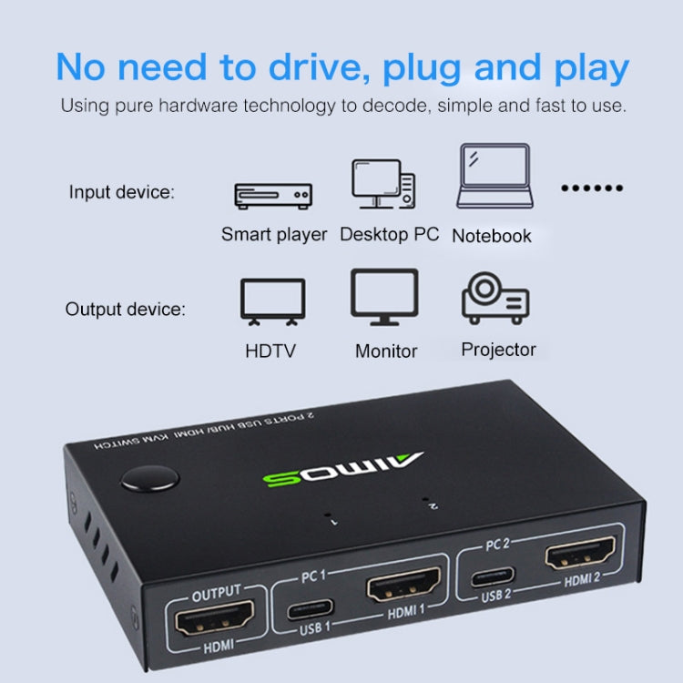 AIMOS AM-KVM201CC 2 Ports USB HUB HDMI KVM Switch without Extension Cable