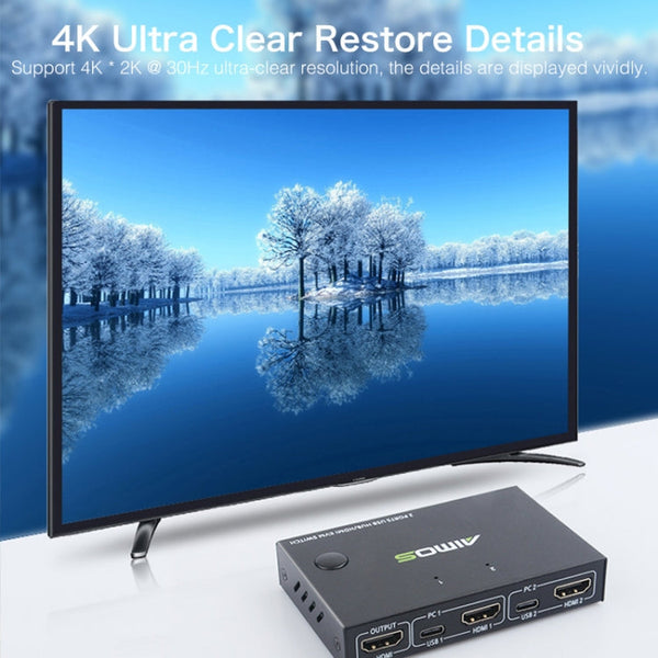 AIMOS AM-KVM201CC 2 Ports USB HUB HDMI KVM Switch without Extension Cable