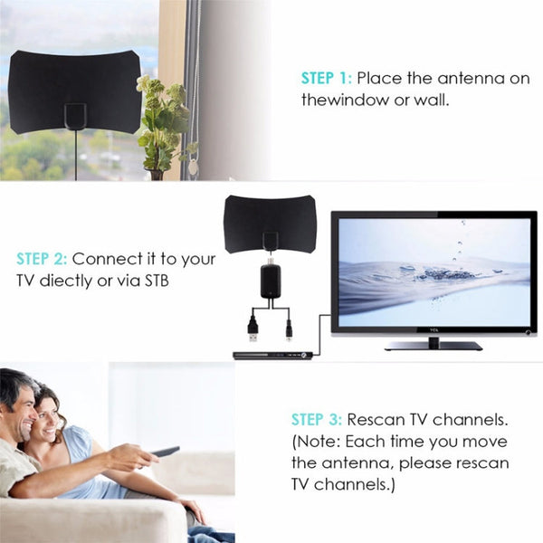 50 Miles Range 25dBi High Gain Digital Indoor HDTV Antenna with 3m Coaxial Cable, 50 Miles 25dBi Black