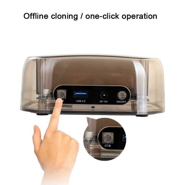 2.5 / 3.5 inch USB3.0 Dual SATA HDD Enclosure with HUB & OTB Function, The Maximum Support Capacity: 16TB