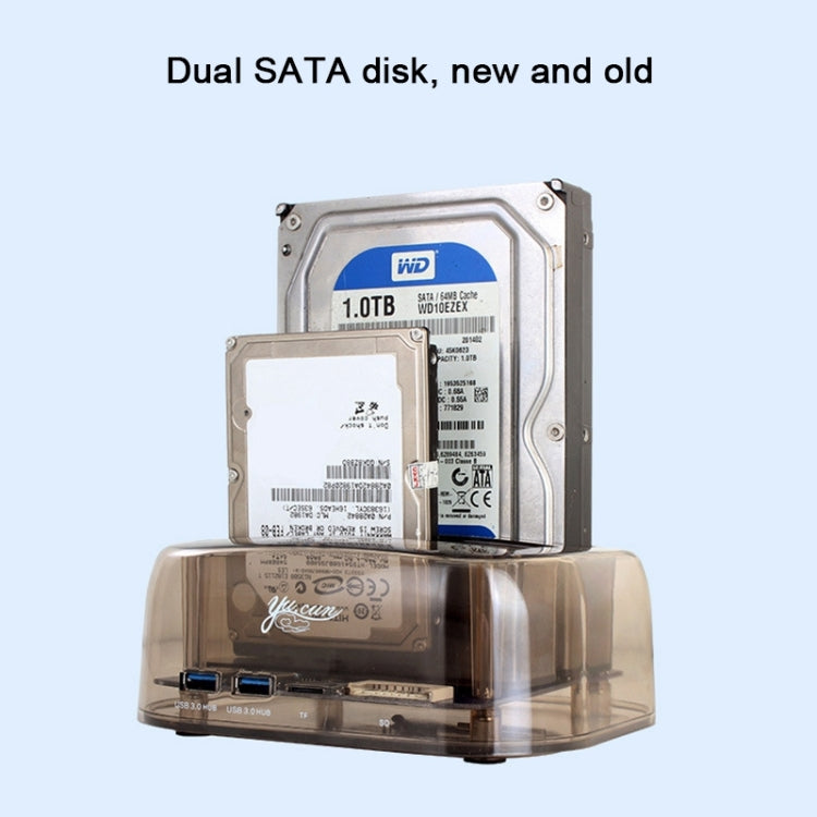 2.5 / 3.5 inch USB3.0 Dual SATA HDD Enclosure with HUB & OTB Function, The Maximum Support Capacity: 16TB