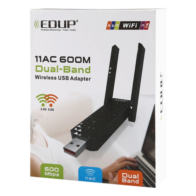 EDUP EP-AC1625 600Mbps 2.4G / 5.8GHz Dual Band Wireless 11AC USB 2.0 Adapter Network Card with 2 Antennas for Laptop / PC, EP-AC1625