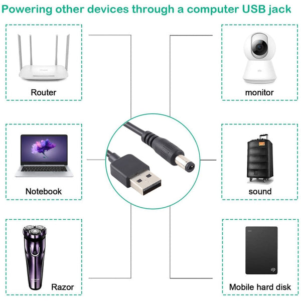 3A USB to 5.5 x 2.1mm DC Power Plug Cable, Length: 1m, USB to DC 5.5x2.1mm