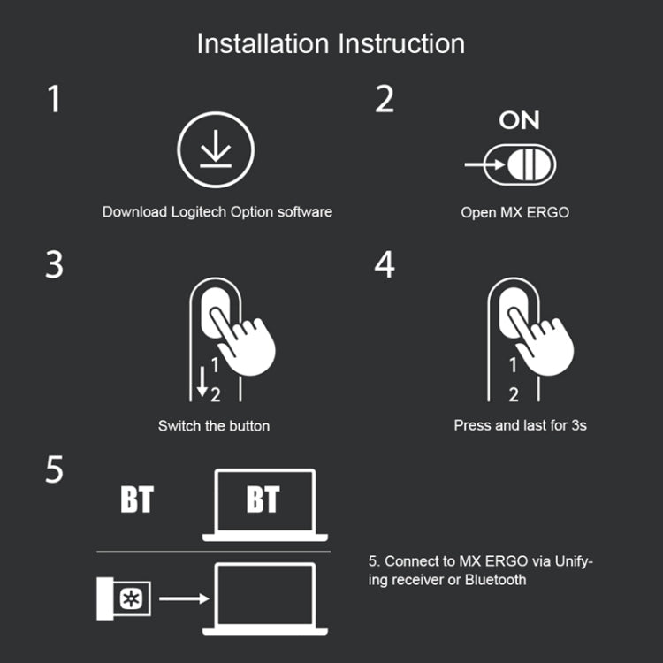 Logitech MX ERGO 440DPI Bluetooth + Unifying Dual-mode Wireless Trackball Optical Mouse, MX ERGO