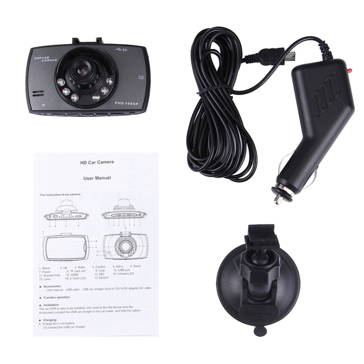 Car DVR Camera 2.7 inch LCD 480P 1.3MP Camera 120 Degree Wide Angle Viewing, Support Night Vision / Motion Detection / TF Card / G-Sensor