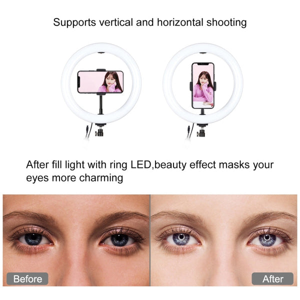 PULUZ 1.1m Tripod Mount + 10.2 inch 26cm RGBW LED Ring Vlogging Video Light  Live Broadcast Kits with Remote Control & Cold Shoe Tripod Ball Head & Phone Clamp