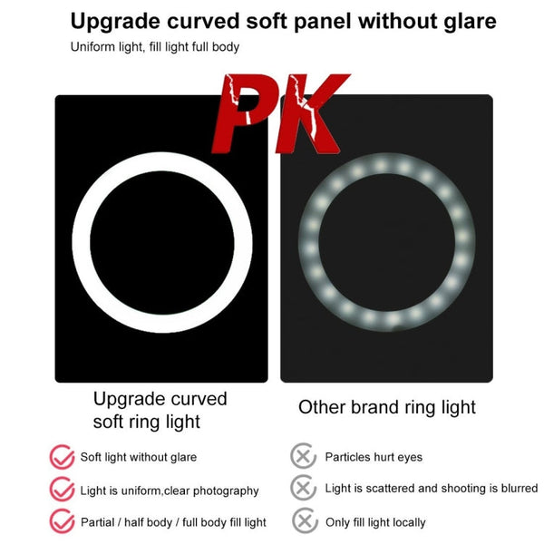 PULUZ 10.2 inch 26cm Light + Desktop Tripod Mount USB 3 Modes Dimmable Dual Color Temperature LED Curved Diffuse Light Ring Vlogging Selfie Photography Video Lights with Phone Clamp