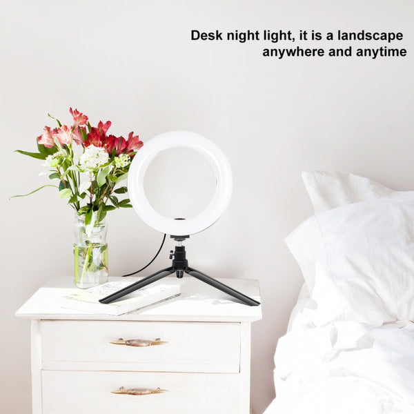 PULUZ 7.9 inch 20cm Light + Desktop Tripod Mount USB 3 Modes Dimmable Dual Color Temperature LED Curved Light Ring Vlogging Selfie Beauty Photography Video Lights with Phone Clamp