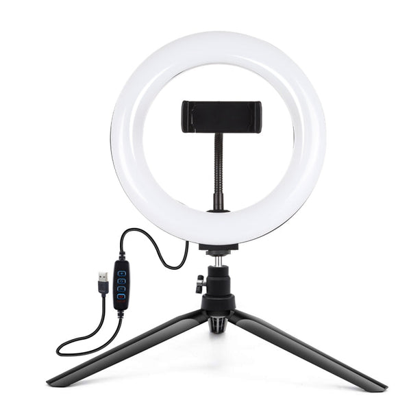 PULUZ 7.9 inch 20cm Light + Desktop Tripod Mount USB 3 Modes Dimmable Dual Color Temperature LED Curved Light Ring Vlogging Selfie Beauty Photography Video Lights with Phone Clamp