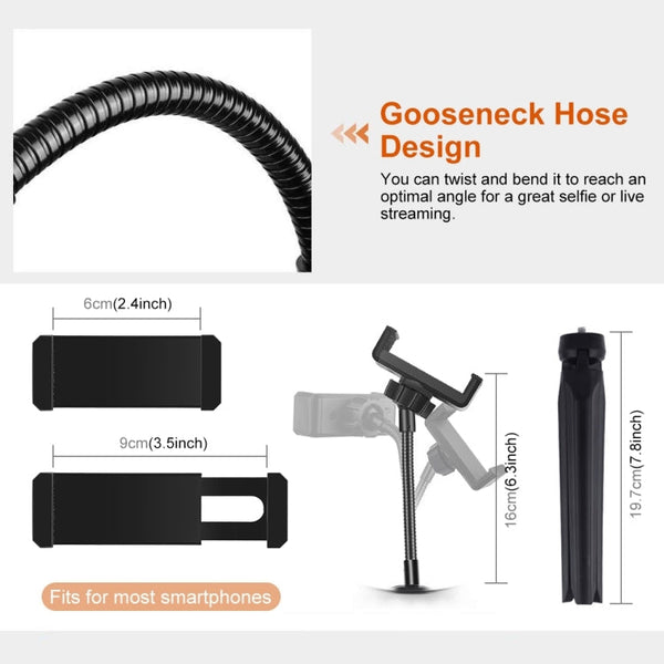 PULUZ 7.9 inch 20cm Light + Desktop Tripod Mount USB 3 Modes Dimmable Dual Color Temperature LED Curved Light Ring Vlogging Selfie Beauty Photography Video Lights with Phone Clamp