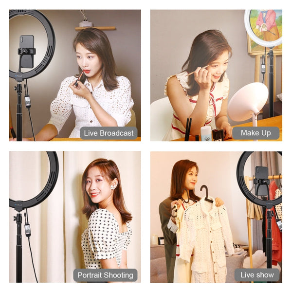 PULUZ 11.8 inch 30cm RGBW Light + 1.65m Mount Curved Surface RGBW Dimmable LED Ring Selfie Vlogging Light  Live Broadcast Kits with Cold Shoe Tripod Adapter & Phone Clamp & Remote Control