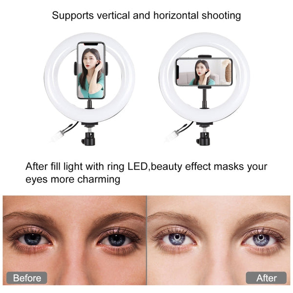 PULUZ 7.9 inch 20cm RGBW Light + Round Base Desktop Mount Dimmable LED Dual Color Temperature LED Curved Light Ring Vlogging Selfie Photography Video Lights with Phone Clamp