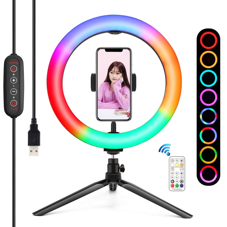 PULUZ 10.2 inch 26cm Marquee LED RGBWW Selfie Beauty Light + Desktop Tripod Mount 168 LED Dual-color Temperature Dimmable Ring Vlogging Photography Video Lights with Cold Shoe Tripod Ball Head & Remote Control & Phone Clamp
