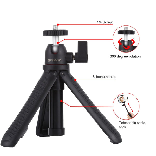 PULUZ Selfie Sticks Tripod Mount + Phone Clamp with Tripod Adapter & Long Screw