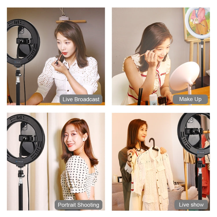 PULUZ 7.9 inch 20cm Light+ 1.1m Tripod Mount USB 3 Modes Dimmable Dual Color Temperature LED Curved Light Ring Vlogging Selfie Photography Video Lights with Phone Clamp