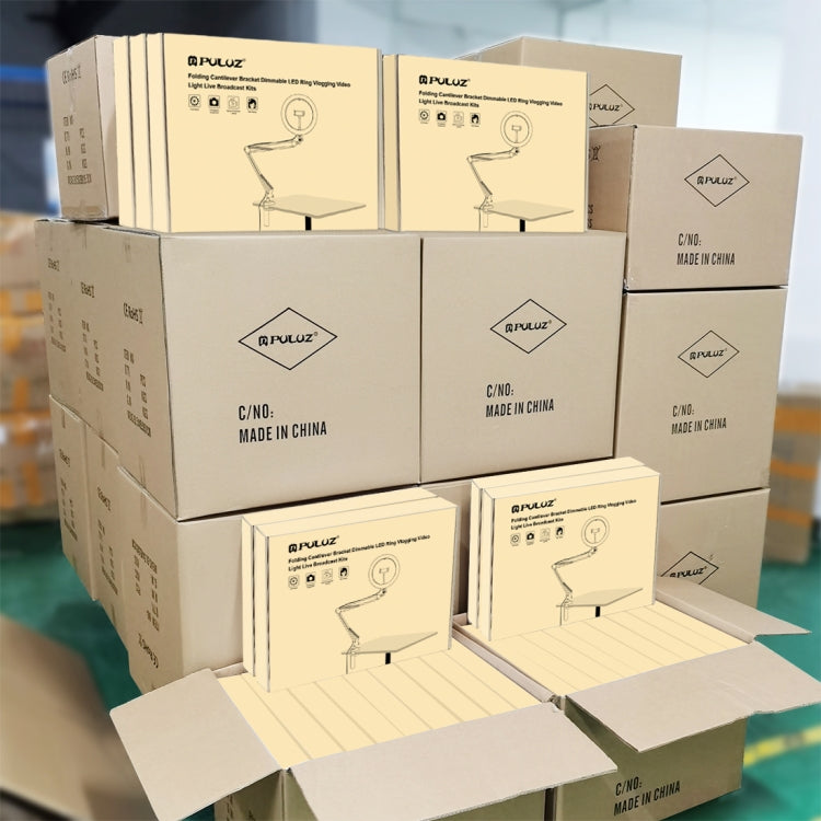 PULUZ 7.9 inch 20cm Ring Curved Light + Desktop Arm Stand USB 3 Modes Dimmable Dual Color Temperature LED Vlogging Selfie Photography Video Lights with Phone Clamp