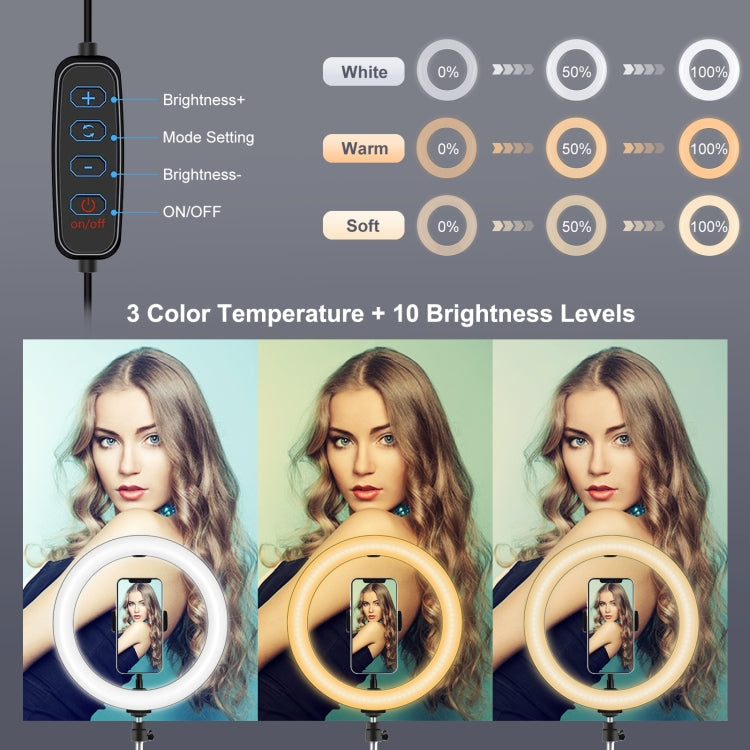 PULUZ 7.9 inch 20cm Ring Curved Light + Desktop Arm Stand USB 3 Modes Dimmable Dual Color Temperature LED Vlogging Selfie Photography Video Lights with Phone Clamp