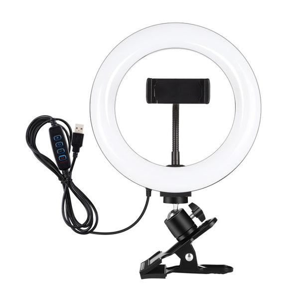 PULUZ 7.9 inch 20cm Ring Selfie Light + Monitor Clip 3 Modes USB Dimmable Dual Color Temperature LED Curved Vlogging Photography Video Lights Kits with Phone Clamp