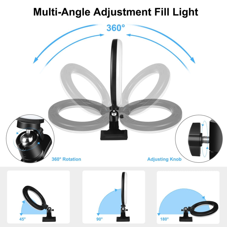 PULUZ 7.9 inch 20cm Ring Selfie Light + Monitor Clip 3 Modes USB Dimmable Dual Color Temperature LED Curved Vlogging Photography Video Lights Kits with Phone Clamp