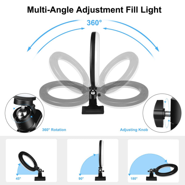 PULUZ 7.9 inch 20cm Ring Selfie Light + Monitor Clip 3 Modes USB Dimmable Dual Color Temperature LED Curved Vlogging Photography Video Lights Kits with Phone Clamp