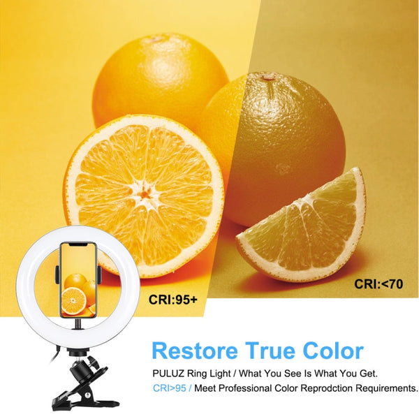 PULUZ 7.9 inch 20cm Ring Selfie Light + Monitor Clip 3 Modes USB Dimmable Dual Color Temperature LED Curved Vlogging Photography Video Lights Kits with Phone Clamp