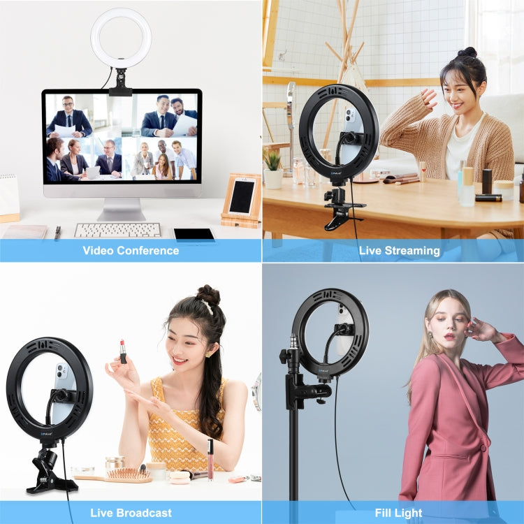 PULUZ 7.9 inch 20cm Ring Selfie Light + Monitor Clip 3 Modes USB Dimmable Dual Color Temperature LED Curved Vlogging Photography Video Lights Kits with Phone Clamp
