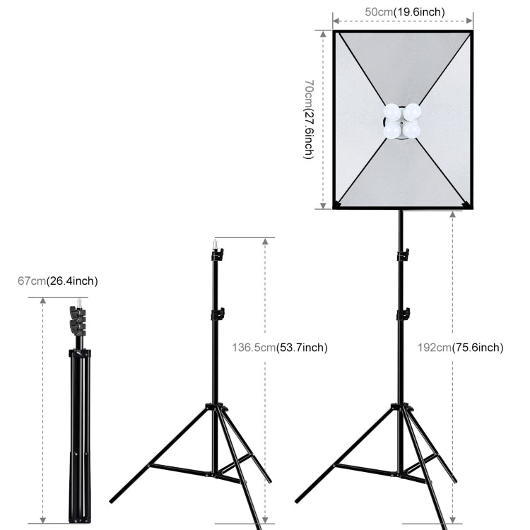 PULUZ Softbox Lighting Kit 2 PCS 50x70cm Professional Photo Studio Photography Light Equipment with 8 x E27 20W E27 Socket Bulb Photography Lighting Kit for Filming Portrait Shooting / Fashion Advertising Photography