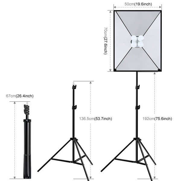 PULUZ Softbox Lighting Kit 2 PCS 50x70cm Professional Photo Studio Photography Light Equipment with 8 x E27 20W E27 Socket Bulb Photography Lighting Kit for Filming Portrait Shooting / Fashion Advertising Photography