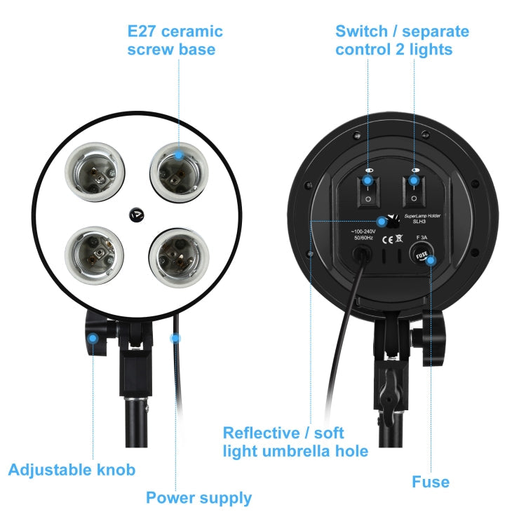 PULUZ Softbox Lighting Kit 2 PCS 50x70cm Professional Photo Studio Photography Light Equipment with 8 x E27 20W E27 Socket Bulb Photography Lighting Kit for Filming Portrait Shooting / Fashion Advertising Photography