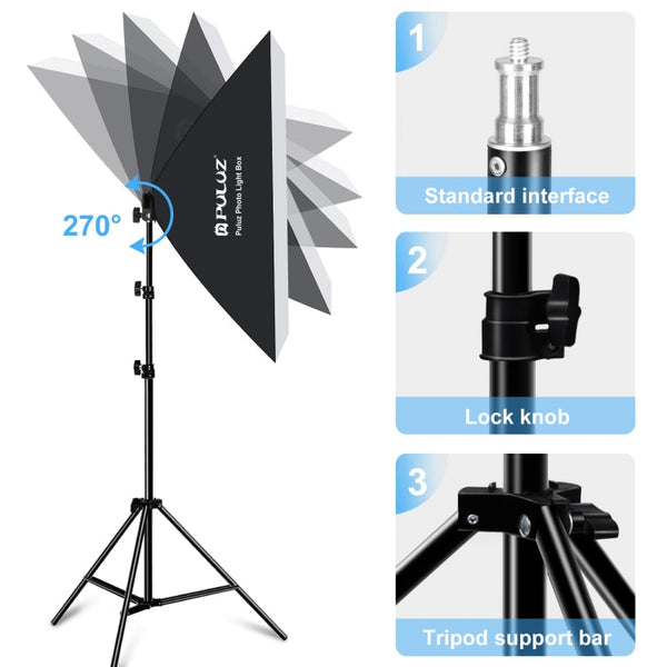 PULUZ Softbox Lighting Kit 2 PCS 50x70cm Professional Photo Studio Photography Light Equipment with 8 x E27 20W E27 Socket Bulb Photography Lighting Kit for Filming Portrait Shooting / Fashion Advertising Photography