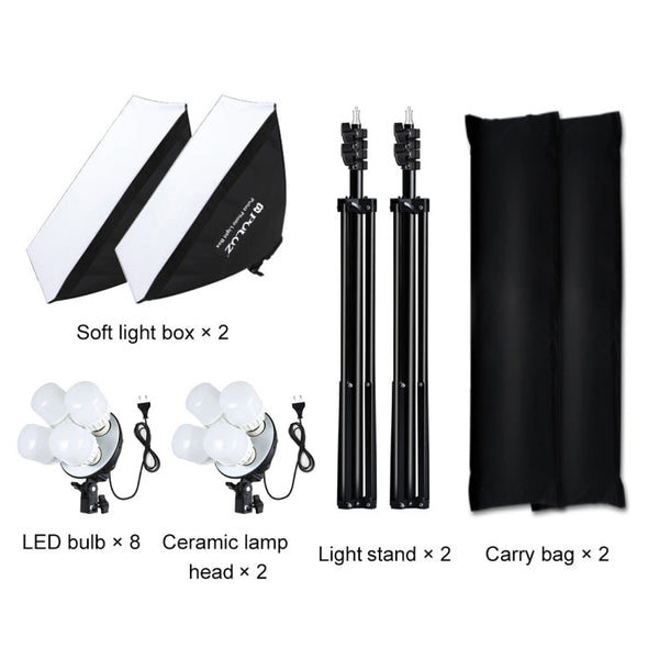 PULUZ Softbox Lighting Kit 2 PCS 50x70cm Professional Photo Studio Photography Light Equipment with 8 x E27 20W E27 Socket Bulb Photography Lighting Kit for Filming Portrait Shooting / Fashion Advertising Photography