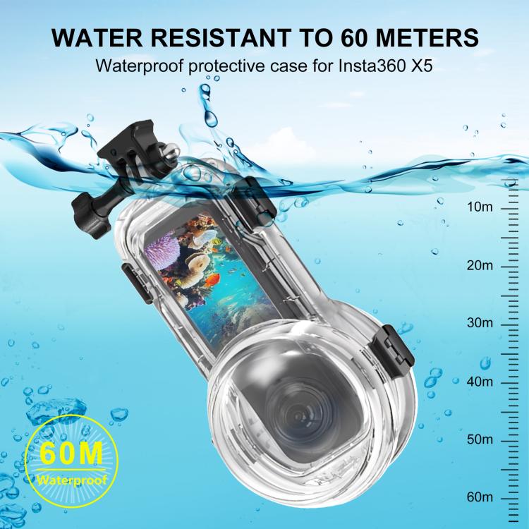 For Insta360 X5 PULUZ 60m Waterproof Sealed Diving Case with Silicone Lens Cover