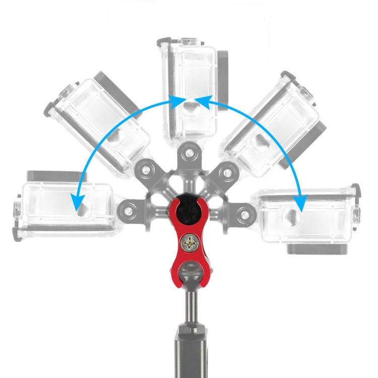 PULUZ Dual Ball Clamp Open Hole Diving Camera Bracket CNC Aluminum Spring Flashlight Clamp for Diving Underwater Photography System, Dual Ball Open Hole(Red)