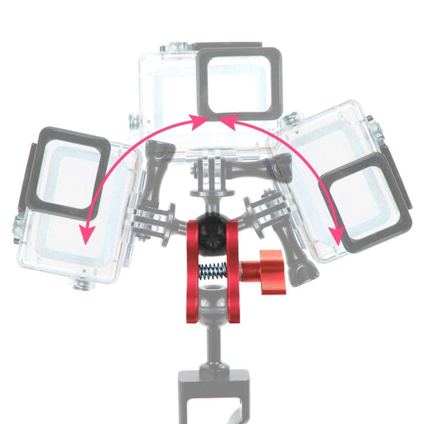 PULUZ Dual Ball Clamp Open Hole Diving Camera Bracket CNC Aluminum Spring Flashlight Clamp for Diving Underwater Photography System, Dual Ball Open Hole(Red)