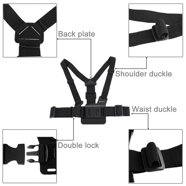 PULUZ Adjustable Body Mount Belt Chest Strap with J Hook Mount & Long Screw for GoPro, Insta360, DJI and Other Action Cameras