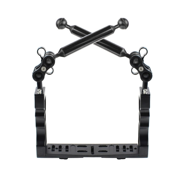 PULUZ Dual Handle Aluminium Tray Stabilizer with 2 x Dual Ball Aluminum Alloy Clamp & 2 x 7 inch Floating Arm for Underwater Camera Housings, 2 x Dual Ball(Black)