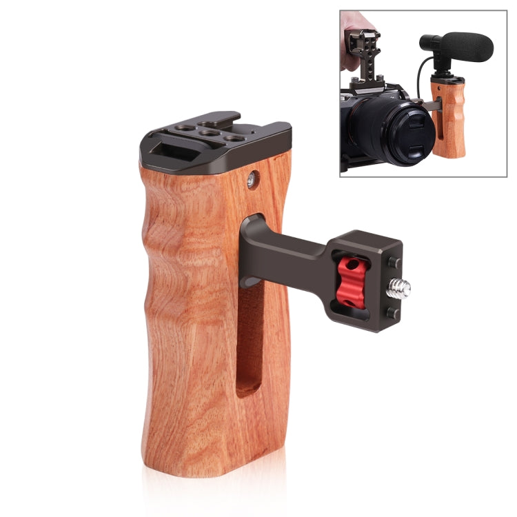 PULUZ 1/4 inch Screw Universal Camera Wooden Side Handle with Cold Shoe Mount for Camera Cage Stabilizer