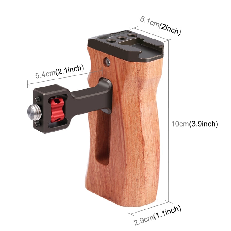 PULUZ 3/8 inch Screw Universal Camera Wooden Side Handle with Cold Shoe Mount for Camera Cage Stabilizer