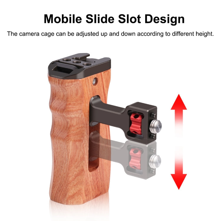 PULUZ 3/8 inch Screw Universal Camera Wooden Side Handle with Cold Shoe Mount for Camera Cage Stabilizer