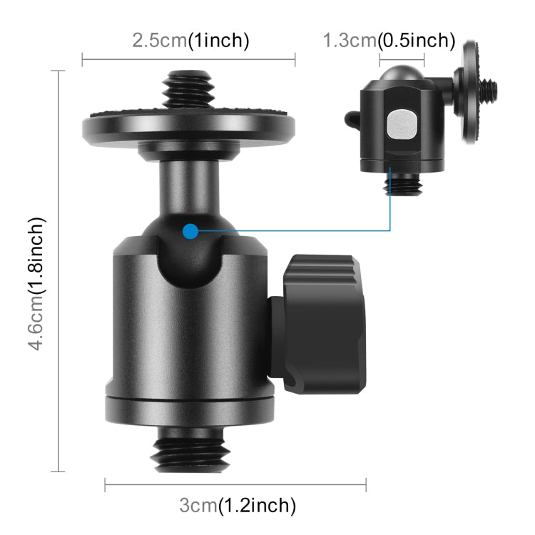 PULUZ 3/8 inch Outer Screw Metal Tripod Ball Head Adapter with Knob Lock