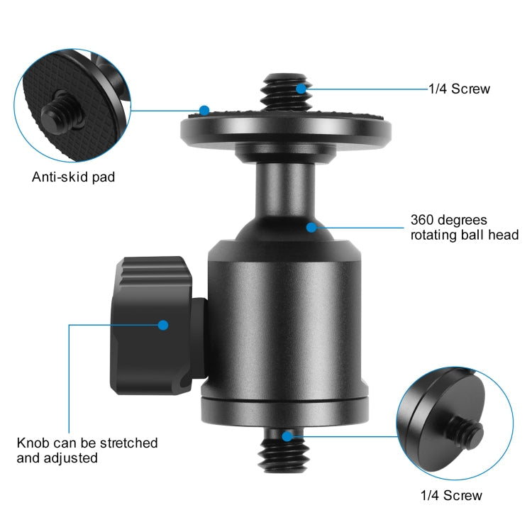 PULUZ 1/4 inch Outer Screw Metal Tripod Ball Head Adapter with Knob Lock
